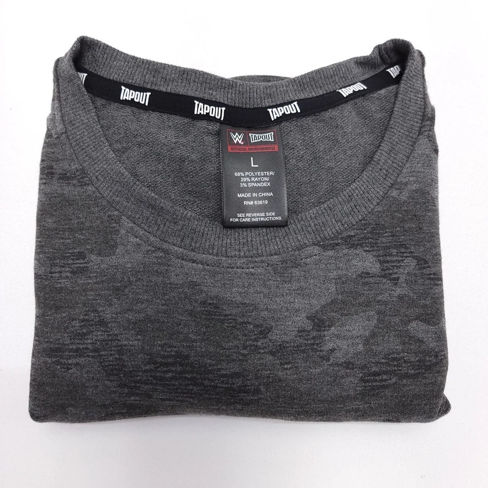 Tapout WWE Mens Camo T-Shirt Grey‎ Camouflage Performance Crew Neck Large NWT